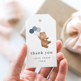 Teddy Bear mit 3 Blue Balloons Gift Tag Geschenkanhänger