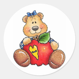 Teddy Bear mit Apple Runder Aufkleber