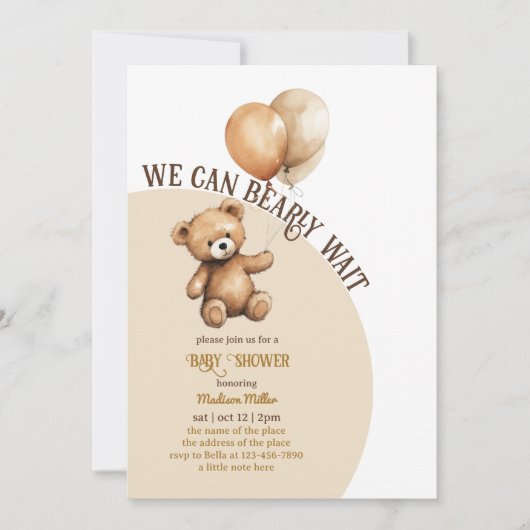 Teddy Bear mit Ballon Babydusche Einladung (Vorderseite)