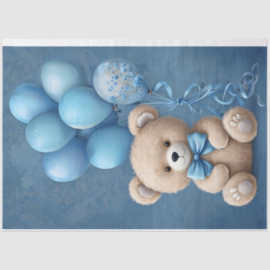 Teddy Bear mit Ballons Blue Colors Tissue Seidenpapier (Vorderseite)