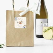 Teddy Bear mit Balloon Boho Blue Rose Babydusche Quadratischer Aufkleber