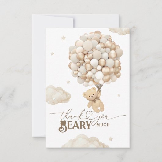Teddy Bear mit Balloons Baby Dusche Beary Much Dankeskarte (Vorderseite)