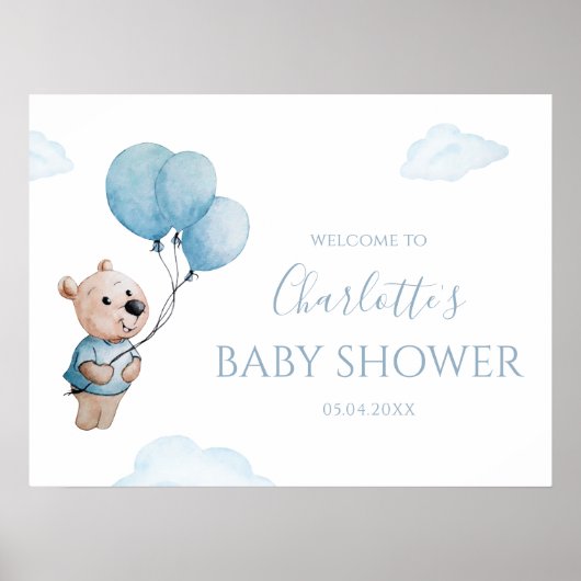 Teddy Bear mit Balloons Baby Dusche Willkommen Poster (Vorne)