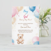 Teddy Bear mit Balloons Baby Shower Gender Reveal Einladung (Stehend Vorderseite)