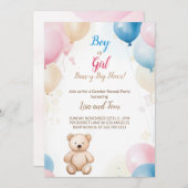 Teddy Bear mit Balloons Baby Shower Gender Reveal Einladung (Vorne/Hinten)
