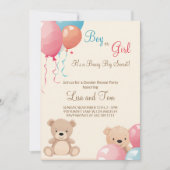Teddy Bear mit Balloons Boy oder Girl Gender Revea Einladung (Vorderseite)