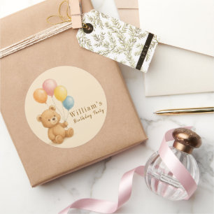 Teddy Bear mit Balloons Classic Round Sti Runder Aufkleber