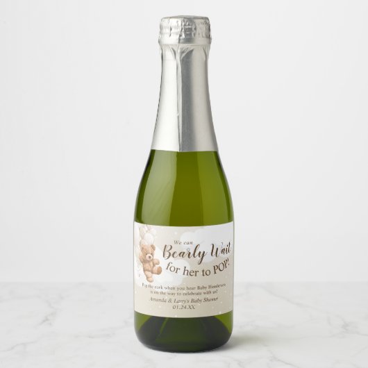 Teddy Bear mit Balloons Mini Sparkling Weinkeller Schaumweinetikett (Vorderseite)