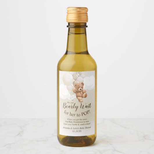 Teddy Bear mit Balloons Mini Weinlabel Weinetikett (Vorderseite)