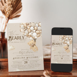 Teddy Bear mit Balloons Neutral Baby Dusche Einladung