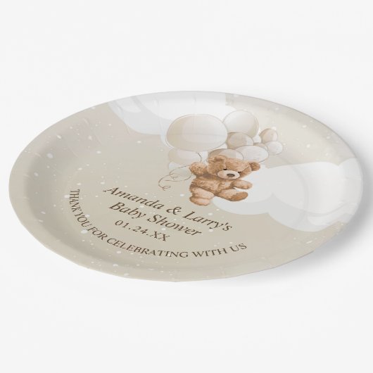 Teddy Bear mit Balloons Pappteller (Schrägansicht)