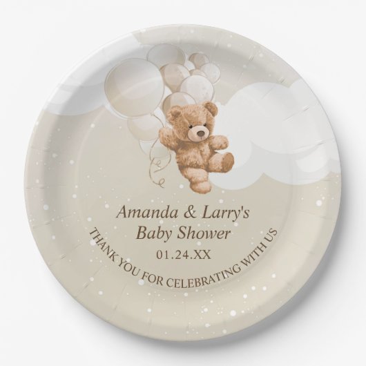 Teddy Bear mit Balloons Pappteller (Vorderseite)