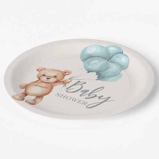 Teddy Bear mit Balloons Pappteller (Schrägansicht)