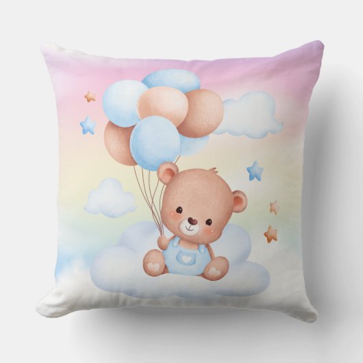 Teddy Bear mit Balloons Rainbow Sky Throw Kissen (Vorderseite)