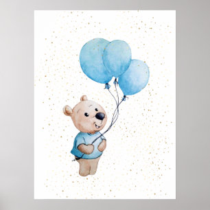 Teddy Bear mit Balloons Wasserfarbe Kinderzimmer Poster