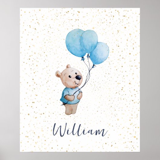 Teddy Bear mit Balloons Wasserfarbe Kinderzimmer Poster (Vorne)
