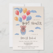 Teddy Bear mit Balloons Zeichnend Babydusche Einladung (Vorderseite)