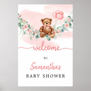 Teddy Bear mit Baloons Greenery Girl Begrüßungszei Poster