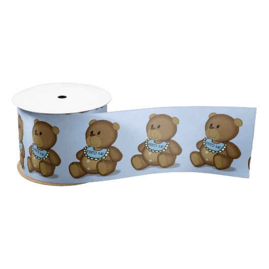 Teddy Bear mit Bib auf blau Satinband (Spule)