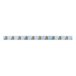 Teddy Bear mit Bib auf Blue Gingham Satinband