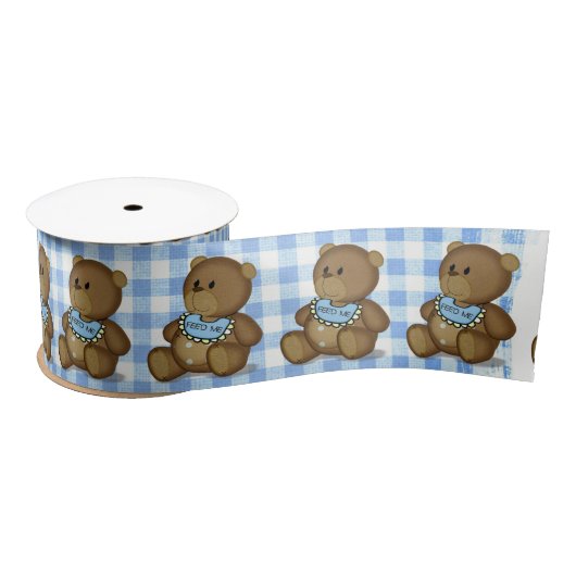 Teddy Bear mit Bib auf Gingham Satinband (Spule)