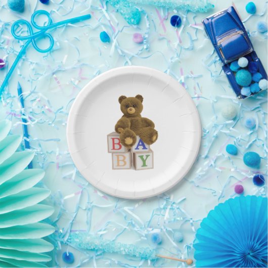 Teddy Bear mit Blocks Baby Dusche Pappteller (Party)