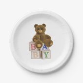 Teddy Bear mit Blocks Baby Dusche Pappteller (Vorderseite)