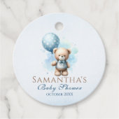 Teddy Bear mit Blue Balloon Baby Boy Dusche Geschenkanhänger (Vorderseite)