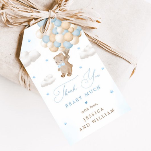 Teddy Bear mit Blue Balloons Baby Dusche Geschenkanhänger
