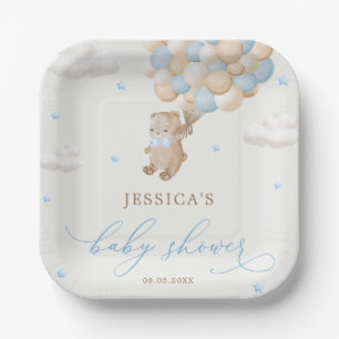 Teddy Bear mit Blue Balloons Baby Dusche Pappteller