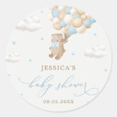 Teddy Bear mit Blue Balloons Baby Dusche Runder Aufkleber (Vorderseite)