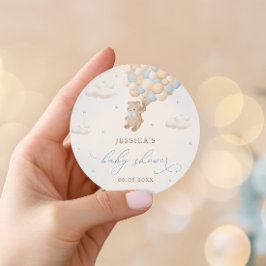 Teddy Bear mit Blue Balloons Baby Dusche Runder Aufkleber