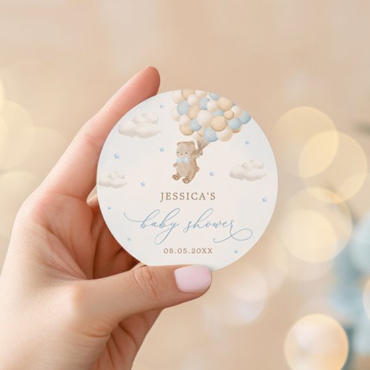 Teddy Bear mit Blue Balloons Baby Dusche Runder Aufkleber