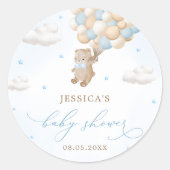 Teddy Bear mit Blue Balloons Baby Dusche Runder Aufkleber (Vorderseite)