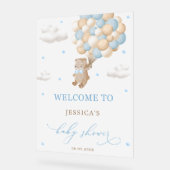 Teddy Bear mit Blue Balloons Baby Dusche Willkomme Acrylschild (Winkel)