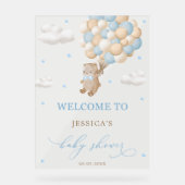 Teddy Bear mit Blue Balloons Baby Dusche Willkomme Acrylschild (Vorderseite)