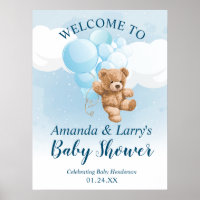 Teddy Bear mit Blue Balloons Begrüßungszeichen