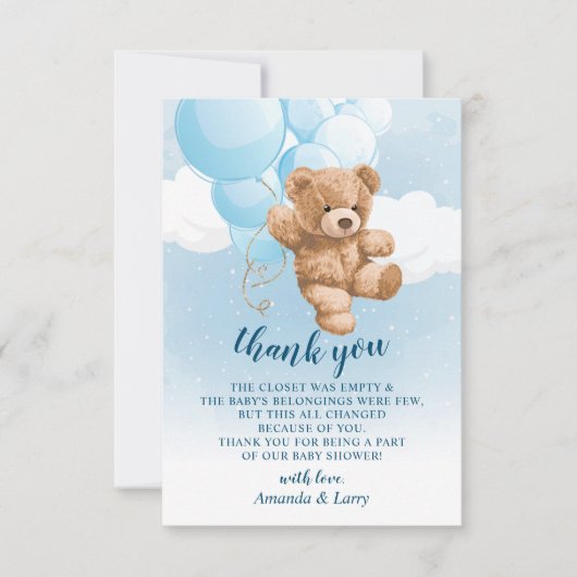 Teddy Bear mit Blue Balloons Danke Karte (Vorderseite)