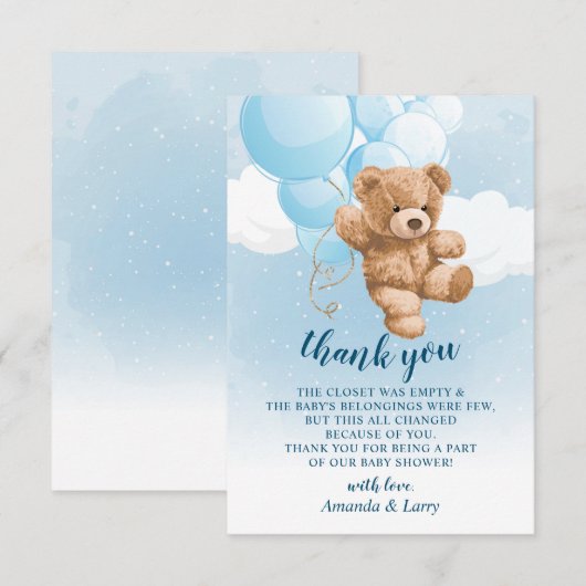 Teddy Bear mit Blue Balloons Danke Karte (Vorne/Hinten)
