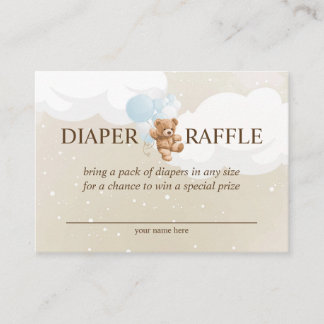 Teddy Bear mit Blue Balloons Diaper Raffekarte Begleitkarte
