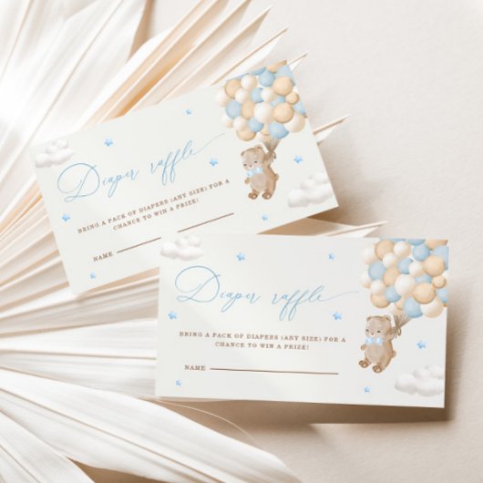 Teddy Bear mit Blue Balloons Diaper Raffles Begleitkarte