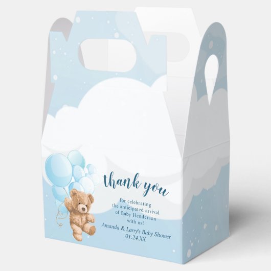 Teddy Bear mit Blue Balloons Gefallen Box Geschenkschachtel (Geöffnet)