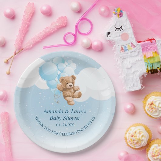 Teddy Bear mit Blue Balloons Paper Teller (Party)
