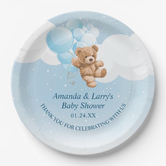 Teddy Bear mit Blue Balloons Paper Teller (Vorderseite)