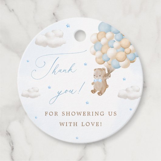 Teddy Bear mit Blue Balloons Vielen Dank Geschenkanhänger (Vorderseite)