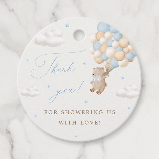 Teddy Bear mit Blue Balloons Vielen Dank Geschenkanhänger (Vorderseite)