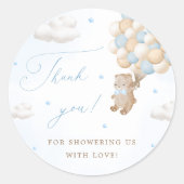 Teddy Bear mit Blue Balloons Vielen Dank Runder Aufkleber (Vorderseite)