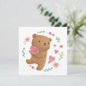 Teddy Bear mit Blume Einladung (Stehend Vorderseite)