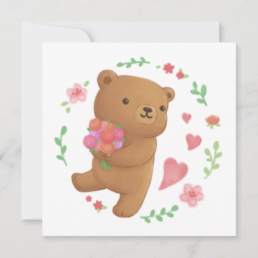 Teddy Bear mit Blume Einladung (Vorderseite)