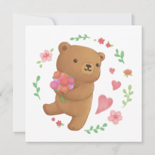 Teddy Bear mit Blume Einladung